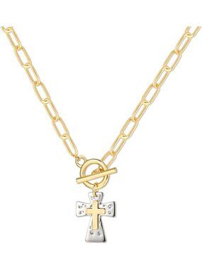 Women's Bright Gold Chunky Pearl Layered Chain 14 Toggle Clasp Fashion Necklace
